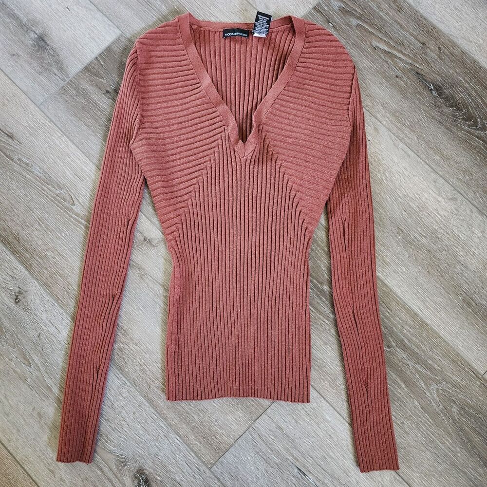 VTG Moda International Victorias Secret Y2K Ribbed top long sleeve V-Neck Silk